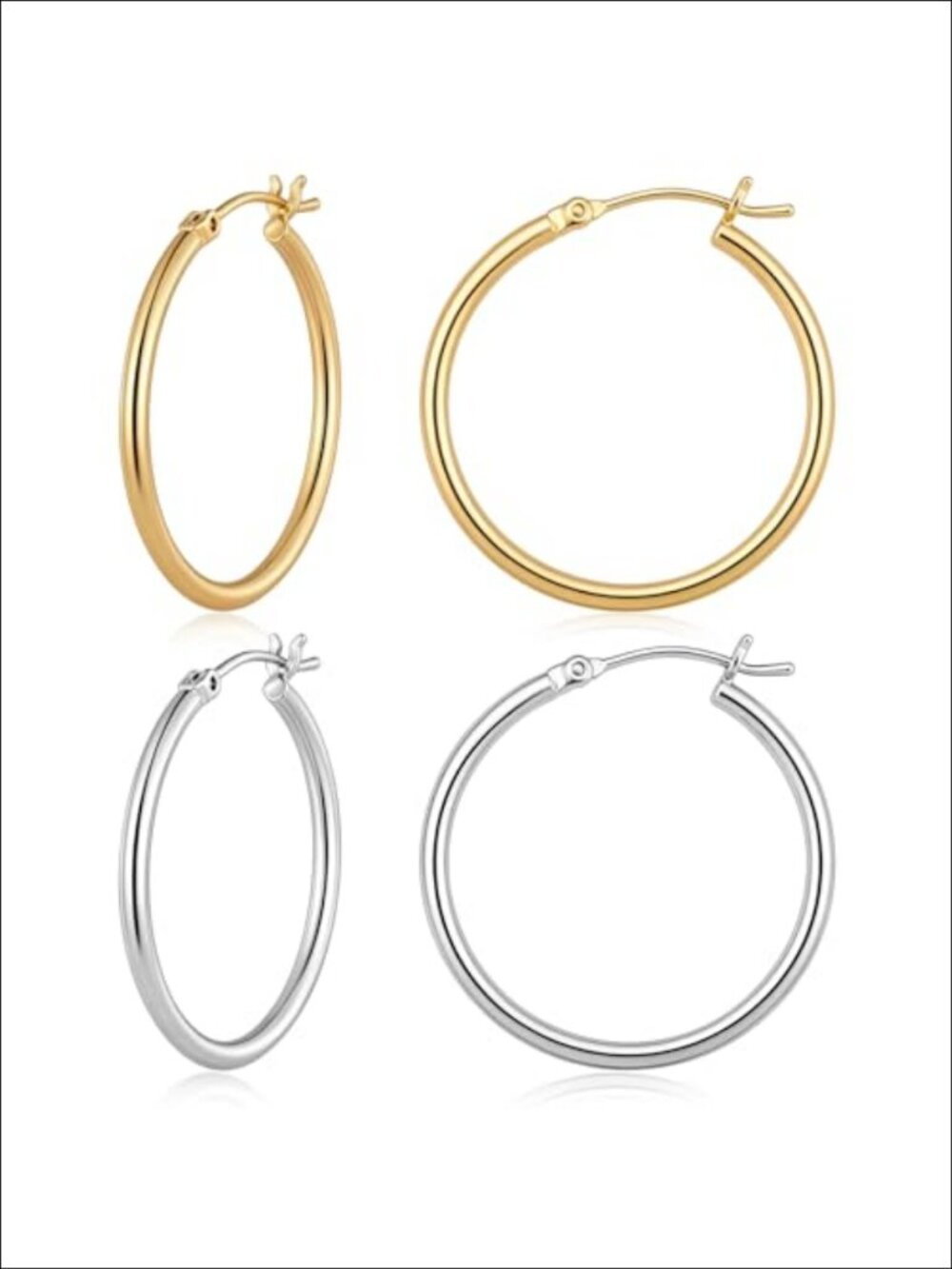 14K Gold Plated and Silver-Tone Hoop Earrings Set Hypoallergenic Lightweight